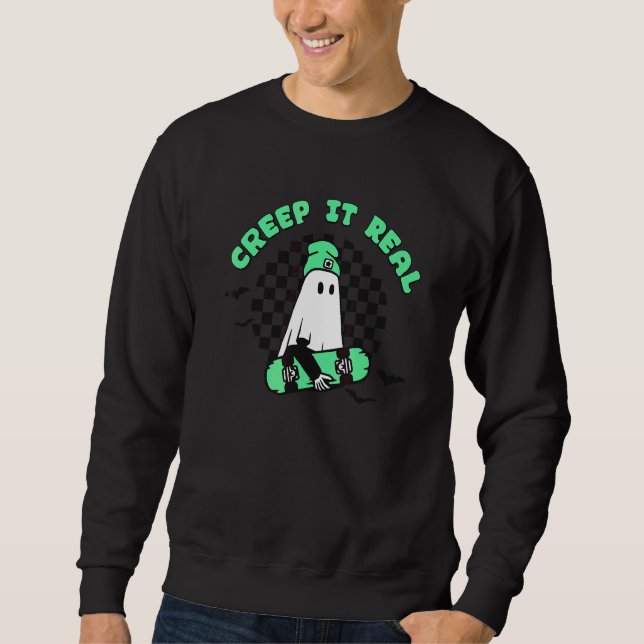 Süßer Skateboard fahrender Geist, der Halloween ec Sweatshirt (Vorderseite)