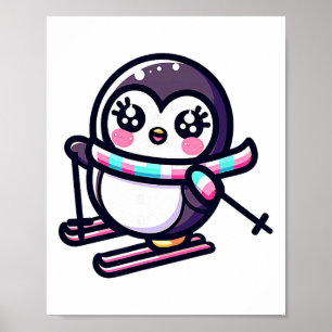 Süßer Ski-Pinguin-Gestreifter Schal Winter-Schnee Poster