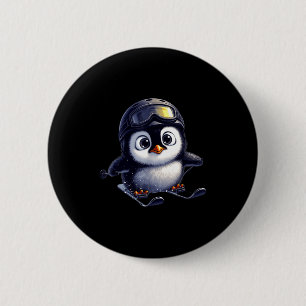 Süßer Skifahrender Pinguin Winter-Abenteuer-Crew Button