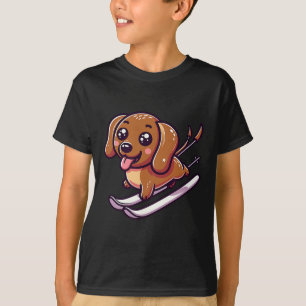 Süßer Skifahrer Hund Alpen Schnee Dachshund Welpe T-Shirt