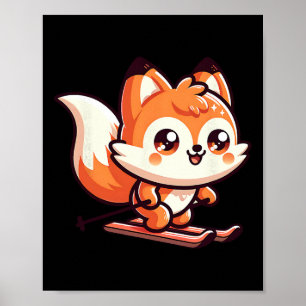 Süßer Skifuchs Kawaii Alpenhang Winterspaß Poster