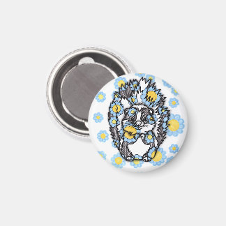 Süßer Skunk mit blauen Blumen rundes Kühlschrankma Magnet