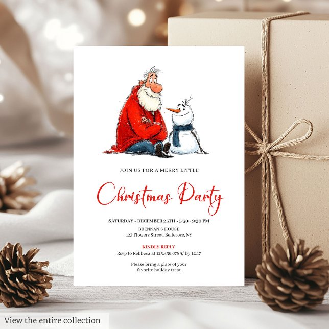 Süßer skurriler Weihnachtsmann Aquarell-Weihnachts Einladung (Cute Quirky Santa Claus Watercolor Christmas Invite)