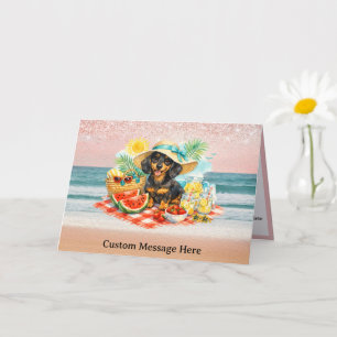 Süßer Sommer-Ozean-Strand-Picknick-Dachshund-Welpe Karte