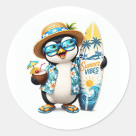 Süßer Sommer-Pinguin-Surfbrett-Aufkleber Runder Aufkleber