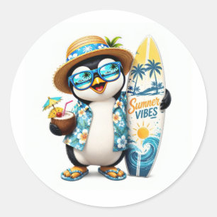 Süßer Sommer-Pinguin-Surfbrett-Aufkleber Runder Aufkleber