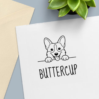Süßer spähender Corgi-Hund mit individuellem Namen Permastempel