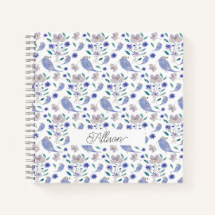 Süßer Spatz und blauer Blumenhut Notizbuch