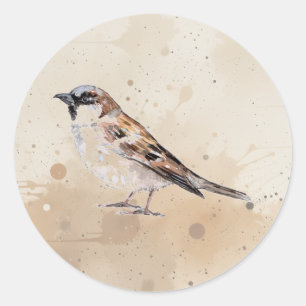 Süßer Spatzen-Vogel-Aquarell-Tierkunst Runder Aufkleber