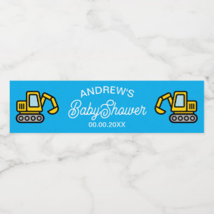 Süßer Spielzeugbagger Junge Baby Shower Wasserflaschenetikett