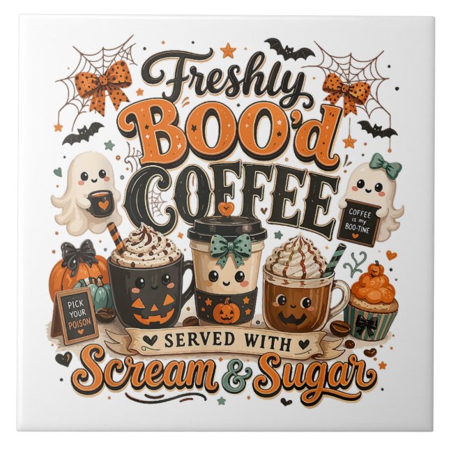 Süßer spooky Geist Kaffeeliebhaber Halloween Fliese (Vorderseite)