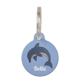 Süßer springender glitzernder Delfin dunkelblau un Haustiermarke