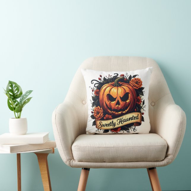 Süßer Spuk Vintager Kürbis | BlumenHalloween Kissen (Stuhl )