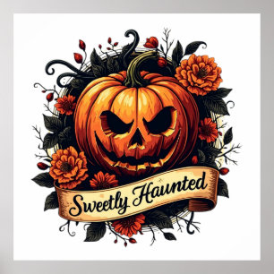 Süßer Spuk Vintager Kürbis BlumenHalloween Poster