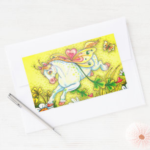 SÜßER ST. PATRICK'S DAY FLIEGENDER IRISCHER PONY, RECHTECKIGER AUFKLEBER