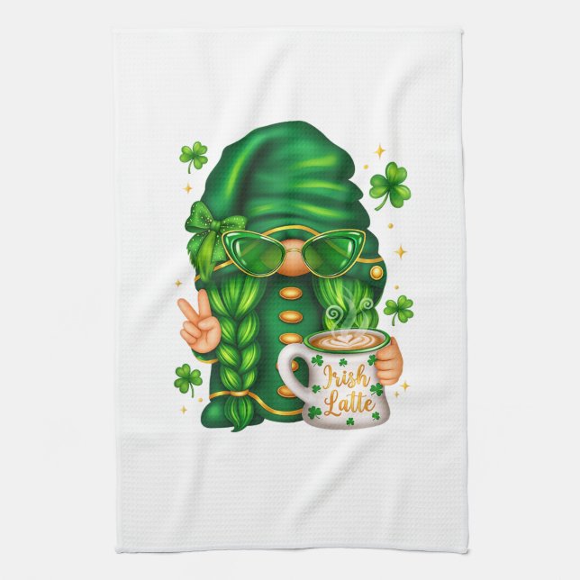Süßer St. Patrick's Day Gnom, der Kaffee trinkt Geschirrtuch (Vertikal)