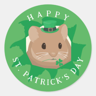 Süßer St. Patrick's Day Hamster, der durch ein Loc Runder Aufkleber