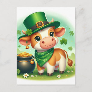 Süßer St. Patricks-Tag Braune und weiße Kuh Postkarte