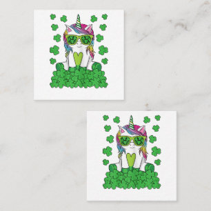 Süßer St. Patricksday-Einhorn-Leprechaun-Kleeblatt Quadratische Visitenkarte