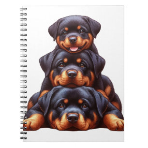 SÜßER STAPEL AUS SCHWARZ-ROTFARBENEN ROTTWEILER-WE NOTIZBLOCK