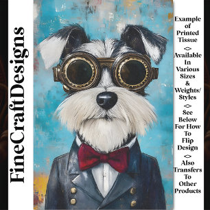 Süßer Steampunk Schnauzer Hund, Fliege Z9 Decoupag Seidenpapier