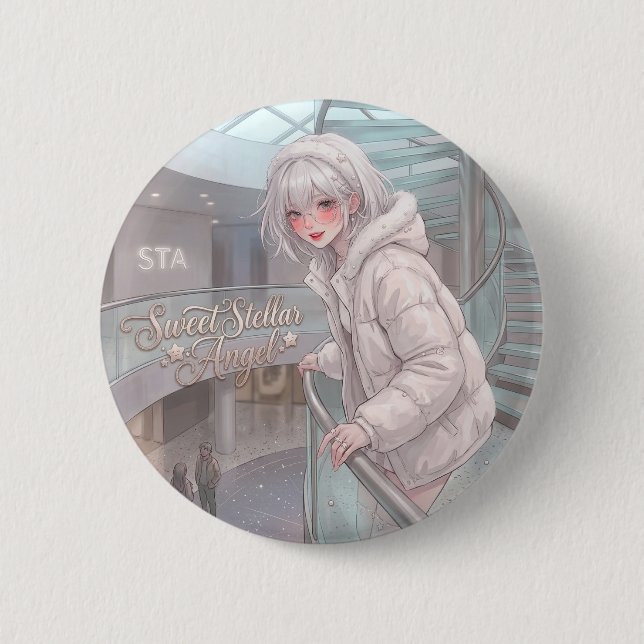 Süßer Stellar Engel: Anime-Mädchen mit silbernen H Button (Vorderseite)