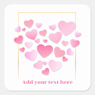 Süßer Stil Rosa Herzen Romantischer Valentinstag Quadratischer Aufkleber