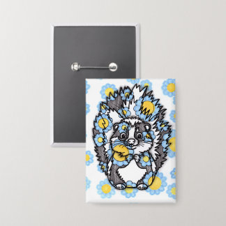 Süßer Stinktier mit blauen Blumen Rechteck Pinback Button