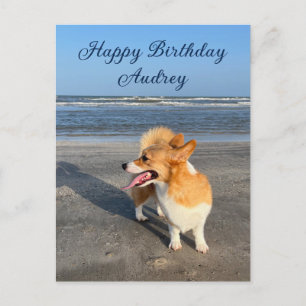 Süßer Strand-Corgi personalisierte Alles Gute zum  Postkarte