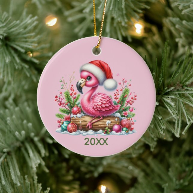 Süßer Strand rosa Flamingo Keramik Ornament (Baum)
