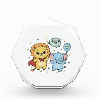 Süßer Superheld Löwe und Elefant Freunde Cartoon Fotoblock