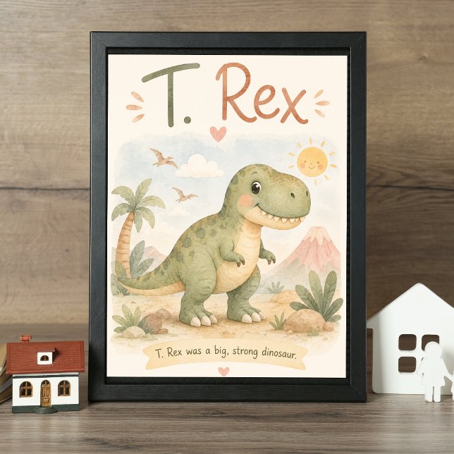 Süßer T. Rex Dinosaurier Kinderzimmer Wasserfarbe Poster (Von Creator hochgeladen)