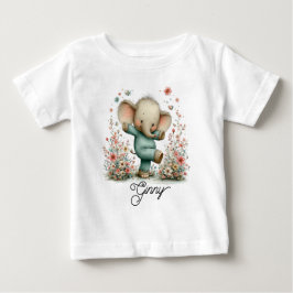 Süßer tanzender Elefant in Wildblumen Baby T-shirt