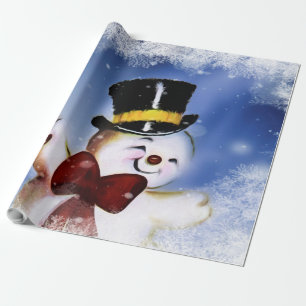 Süßer tanzender Schneemann Geschenkpapier