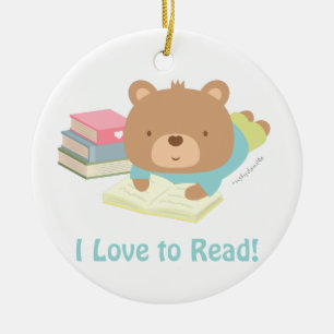 Süßer Teddy Bär liest gerne - Kinderzimmerdeko Keramik Ornament