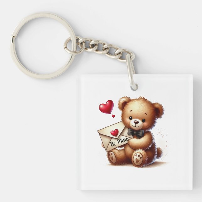 Süßer Teddy Bär Valentinstag sein Mine Schlüsselanhänger (Vorderseite)