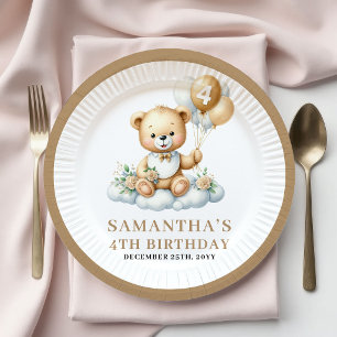Süßer Teddy Bär zum 4. Geburtstag Goldene Teller