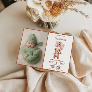 Süßer Teddybär 1. Geburtstag | Süßer Bär Einladung