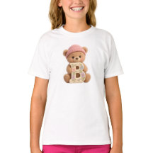 Süßer Teddybär Anfangsbuchstabe B Floral Mädchen T