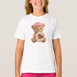 Süßer Teddybär Anfangsbuchstabe C Floral Mädchen T T-Shirt