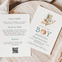 Süßer Teddybär-Astronaut QR-Code-Junge-Baby-Party