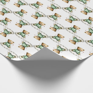 Süßer Teddybär auf einer flauschigen Wolke in grün Geschenkpapier
