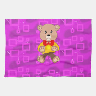Süßer Teddybär auf rosa geometrisch Geschirrtuch