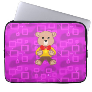 Süßer Teddybär auf rosa geometrisch  Laptopschutzhülle