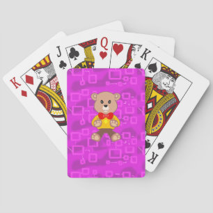 Süßer Teddybär auf rosa geometrisch Spielkarten