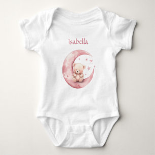 Süßer Teddybär auf rosa Mond Baby Strampler