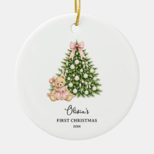 Süßer Teddybär Baby Mädchen Weihnachten Keramik Ornament