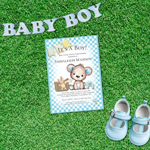 Süßer Teddybär Baby Picknick Blau Baby Shower Einladung