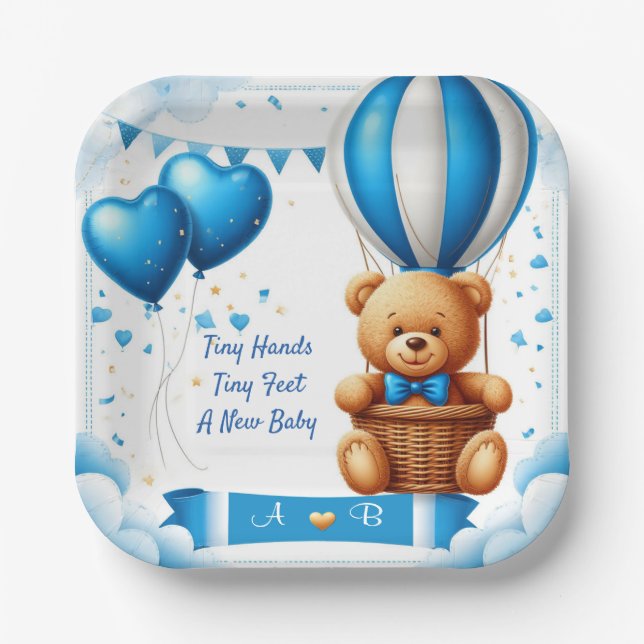 Süßer Teddybär Baby Shower 🧸 Pappteller (Vorderseite)