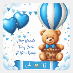 Süßer Teddybär Baby Shower 🧸 Quadratischer Aufkleber